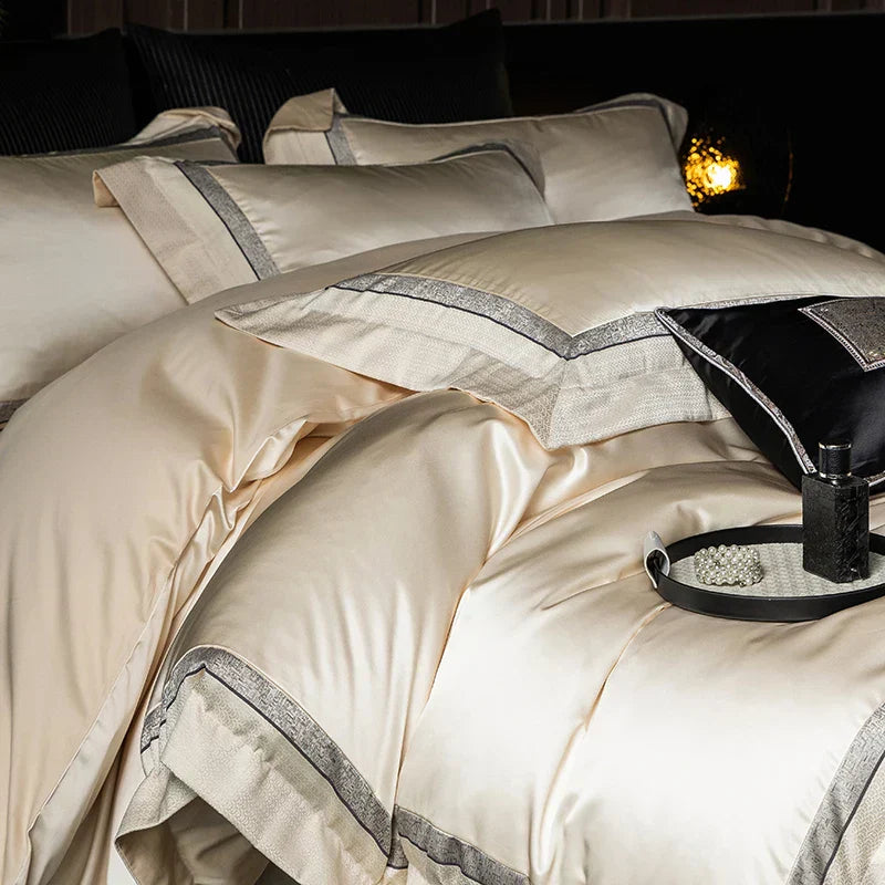DecorBites™ Luxe Champagne Bedding Set in Silky Egyptian Cotton - Queen King Sizes