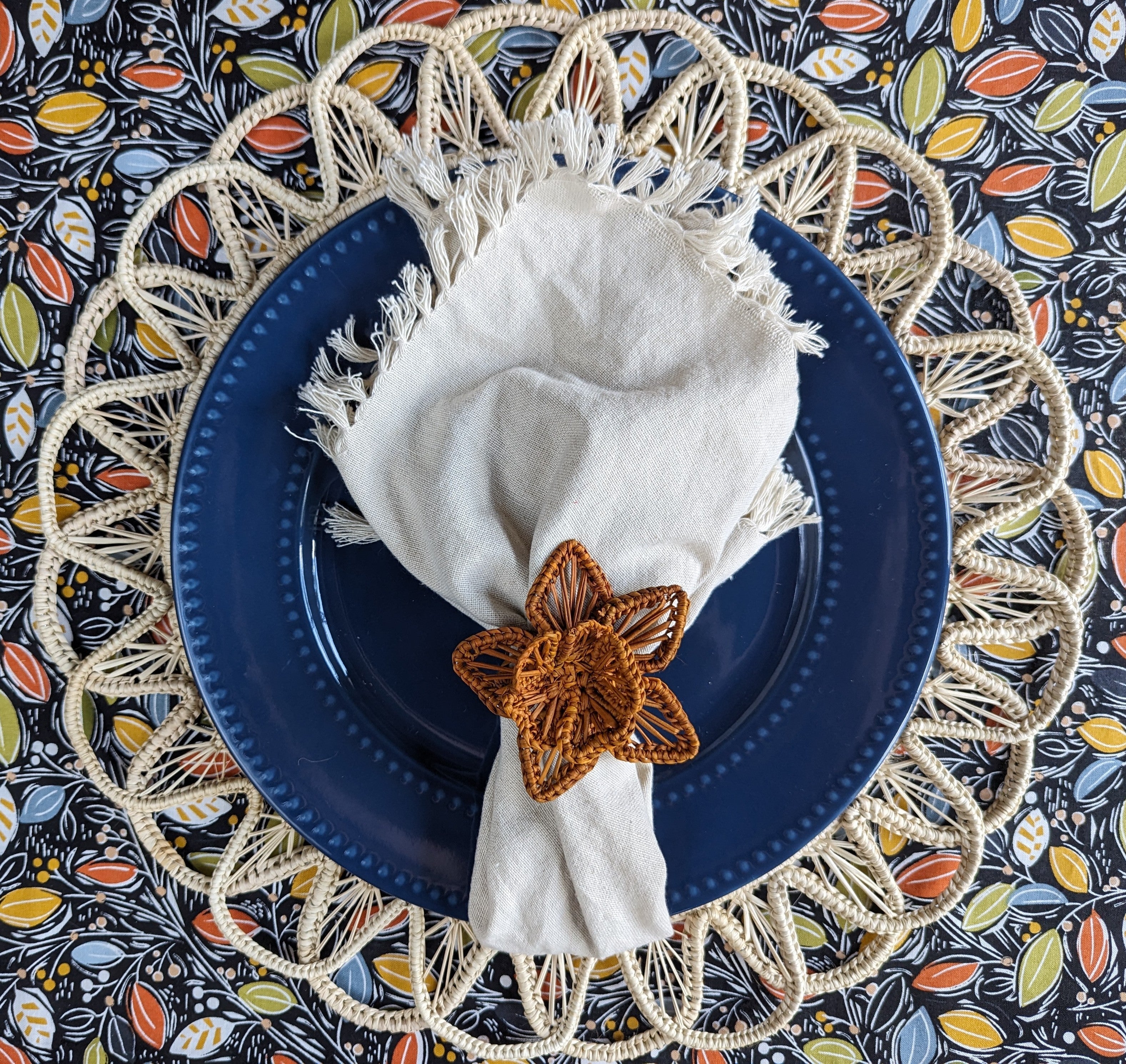 Star Flower Handwoven Iraca Napkin Ring