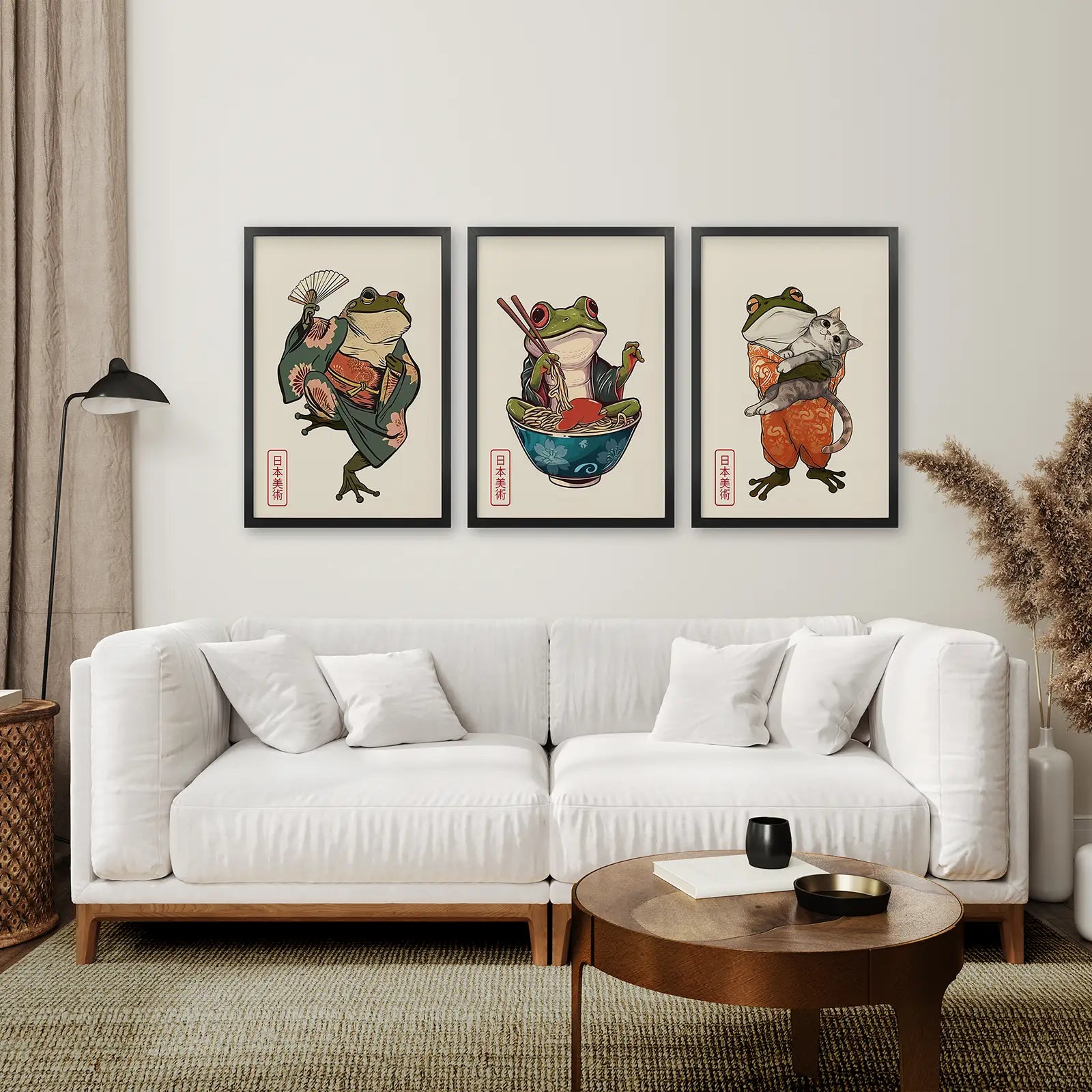 Funny Frog and Cat. Japanese Art. Matsumoto Hoji Poster