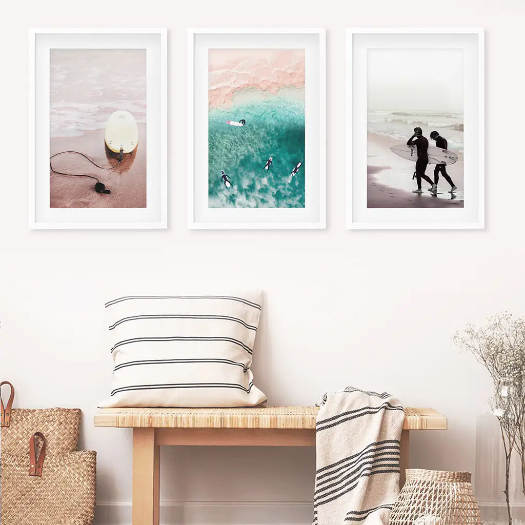 California Surfing Vibe. Beige Turquoise Coastal Prints Set