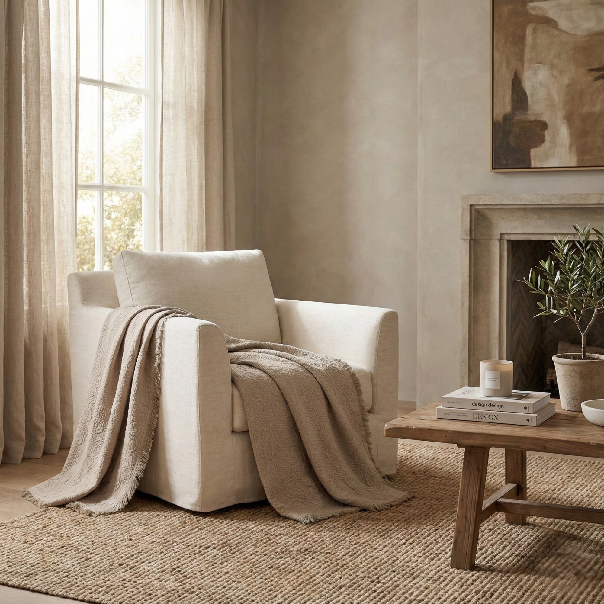 DaDa Bedding Elegant Fringed Cotton Quilted Throw Blanket - Luxurious Solid Soft Paisley Pattern, Cozy Lightweight Lap Throw, Perfect for Couch or Bed, Neutral Sandy Taupe Tan Beige, 50x60 Inches