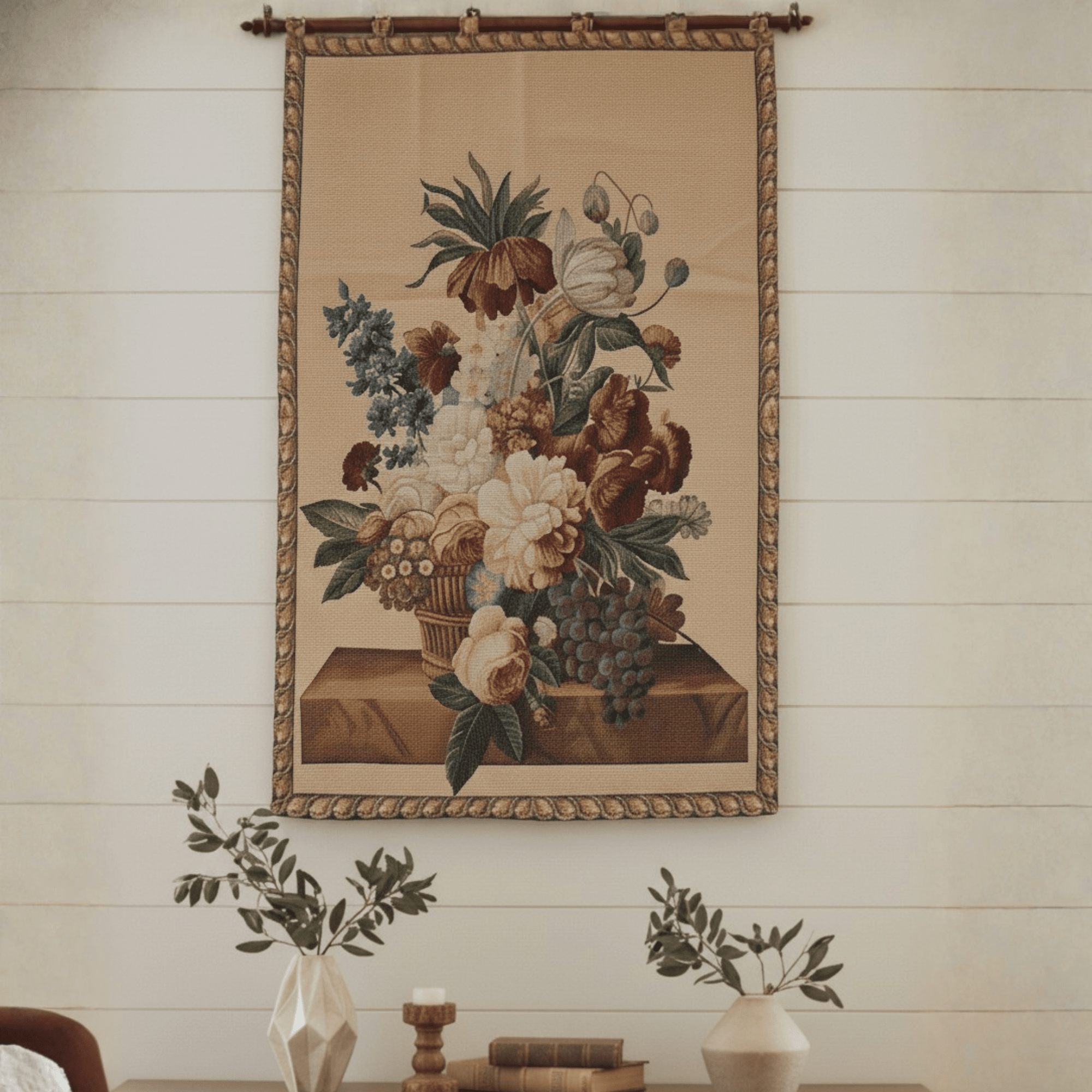 DaDa Bedding Spring Harvest Elegant Botanical Baroque Woven Tapestry Wall Hanging - 28" x 43"