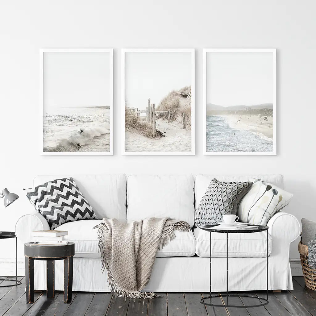 3 Piece Coastal Landscape. Waves, Surfers, Beach Pathway