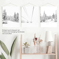 Winter Skiing Black White Wall Art. Ski Lift, Snowy Forest