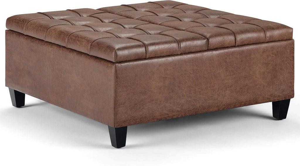 Distressed Umber 36 Inch Storage Ottoman Vegan Faux Leather