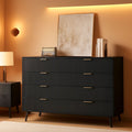Fluted Nine Drawer Dresser 55 Inch Matte Black With Gold Handles