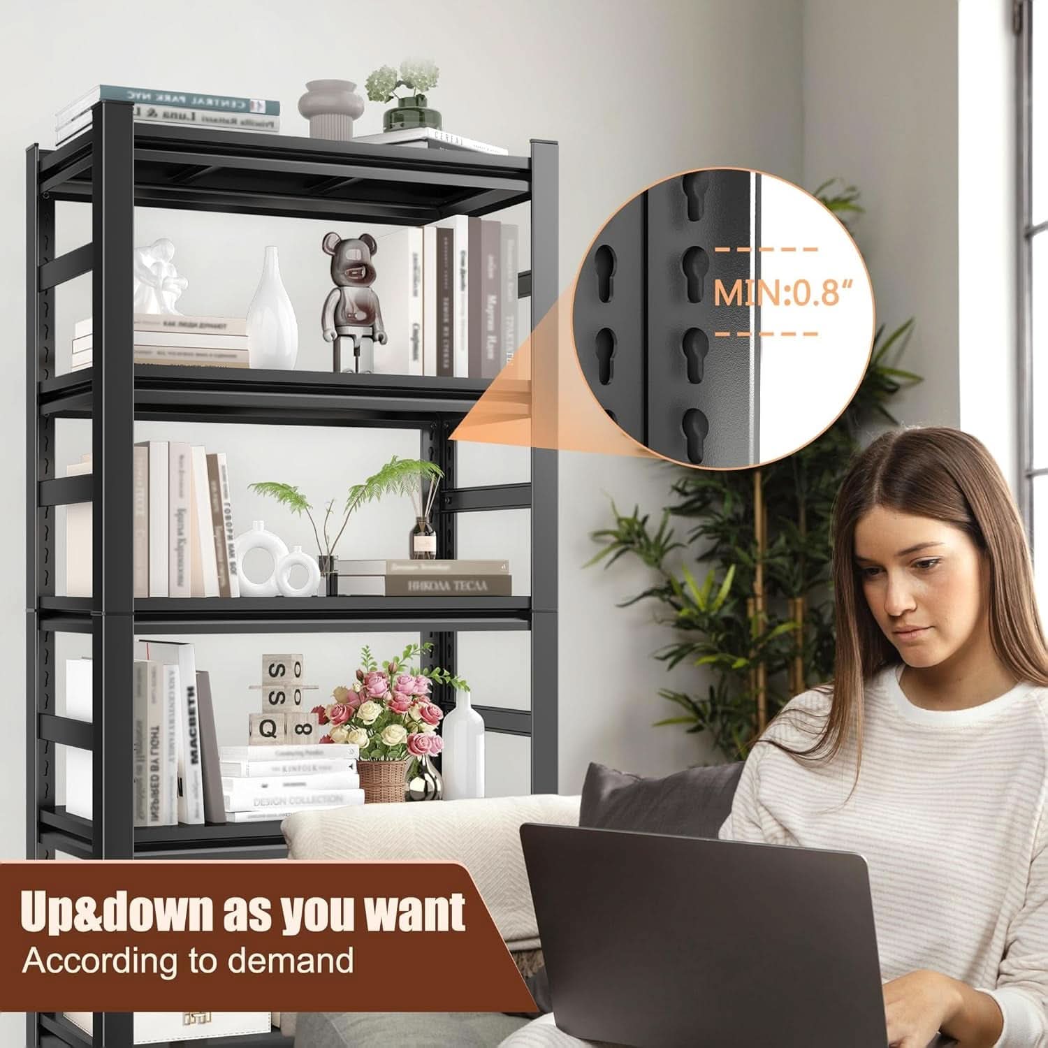 72 Inch Tall Industrial Metal Freestanding Bookshelf