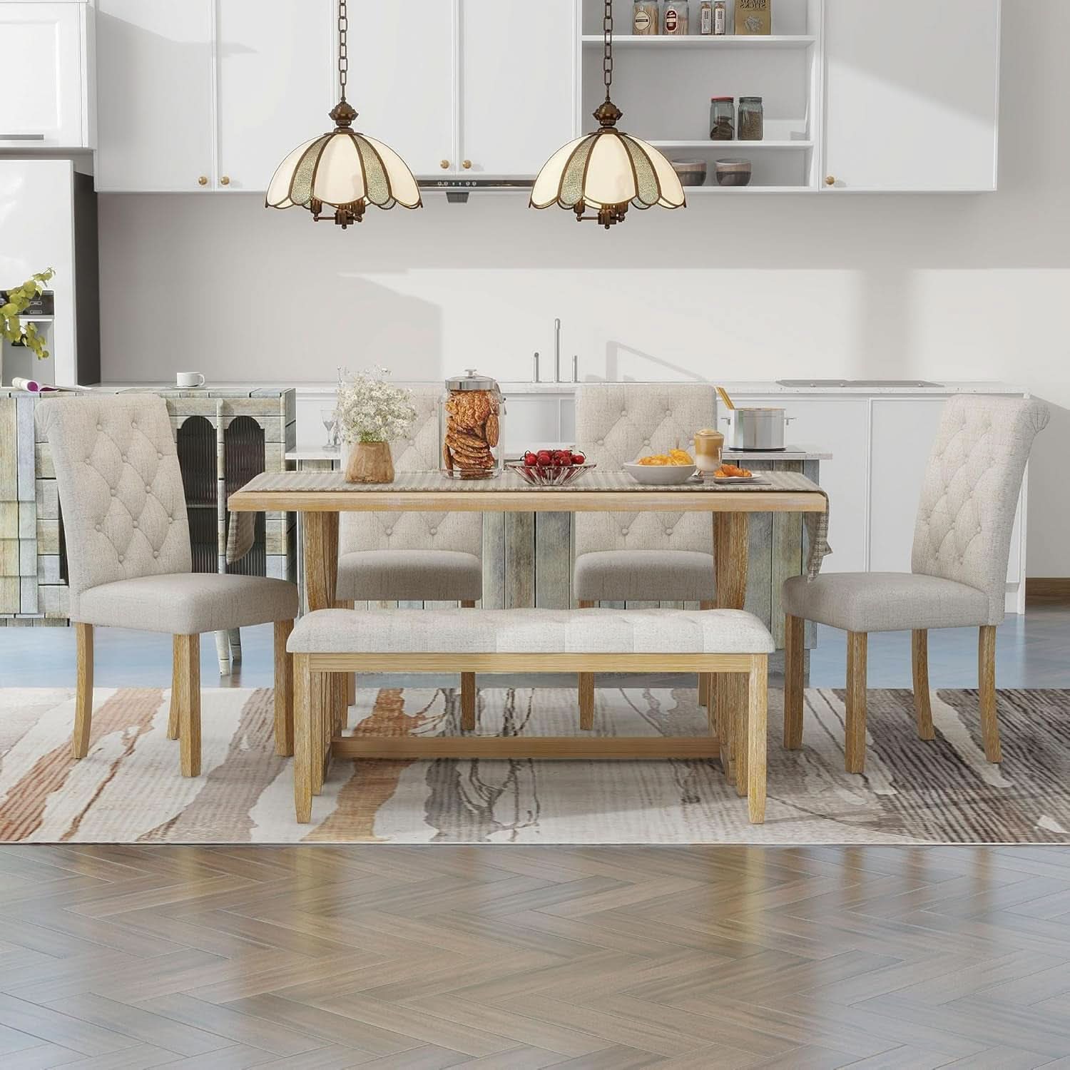Industrial Solid Wood Rectangular Dining Table Set