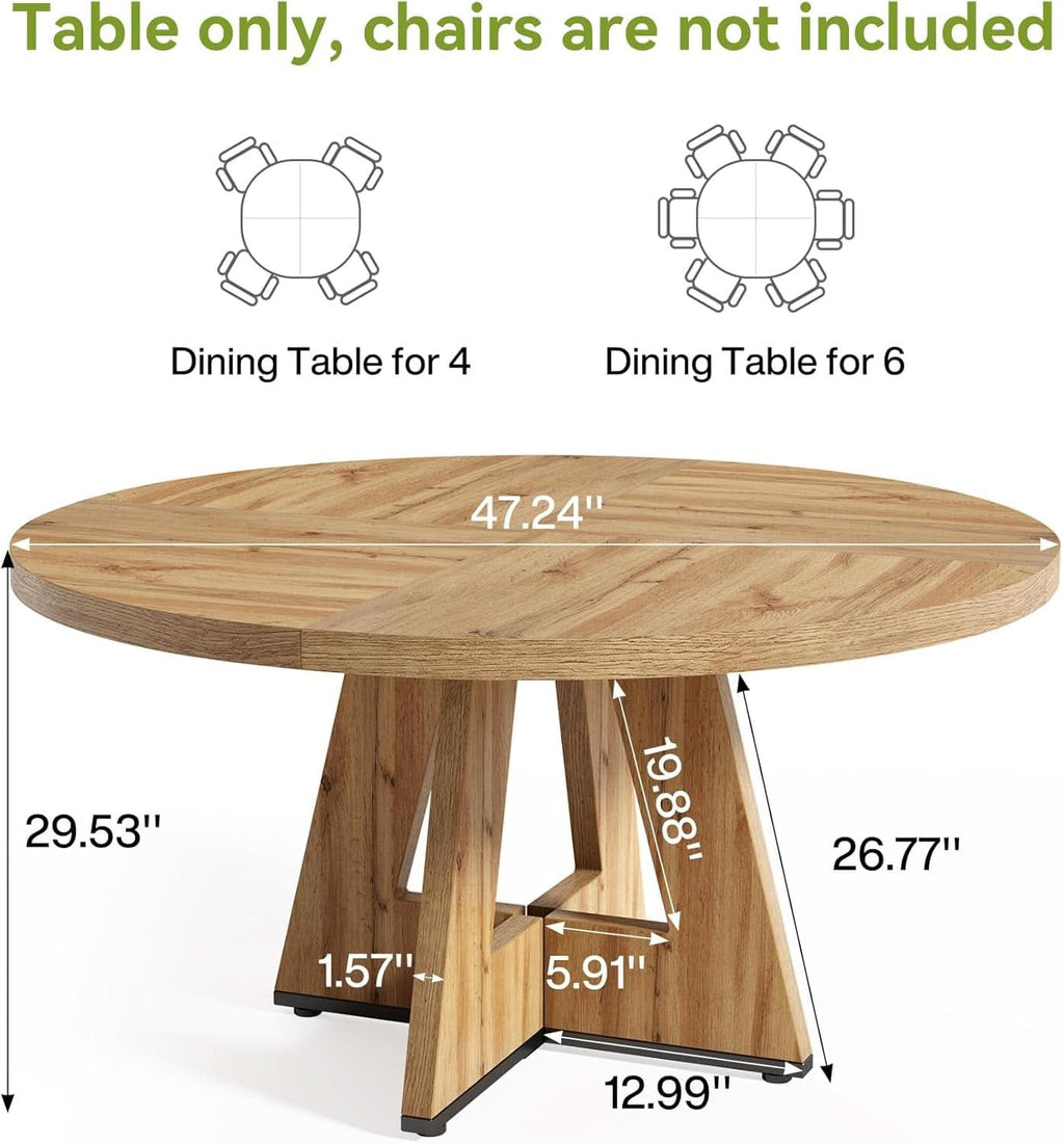 Round Dining Table 47 Inch For 4 To 6 With Wooden Pedestal