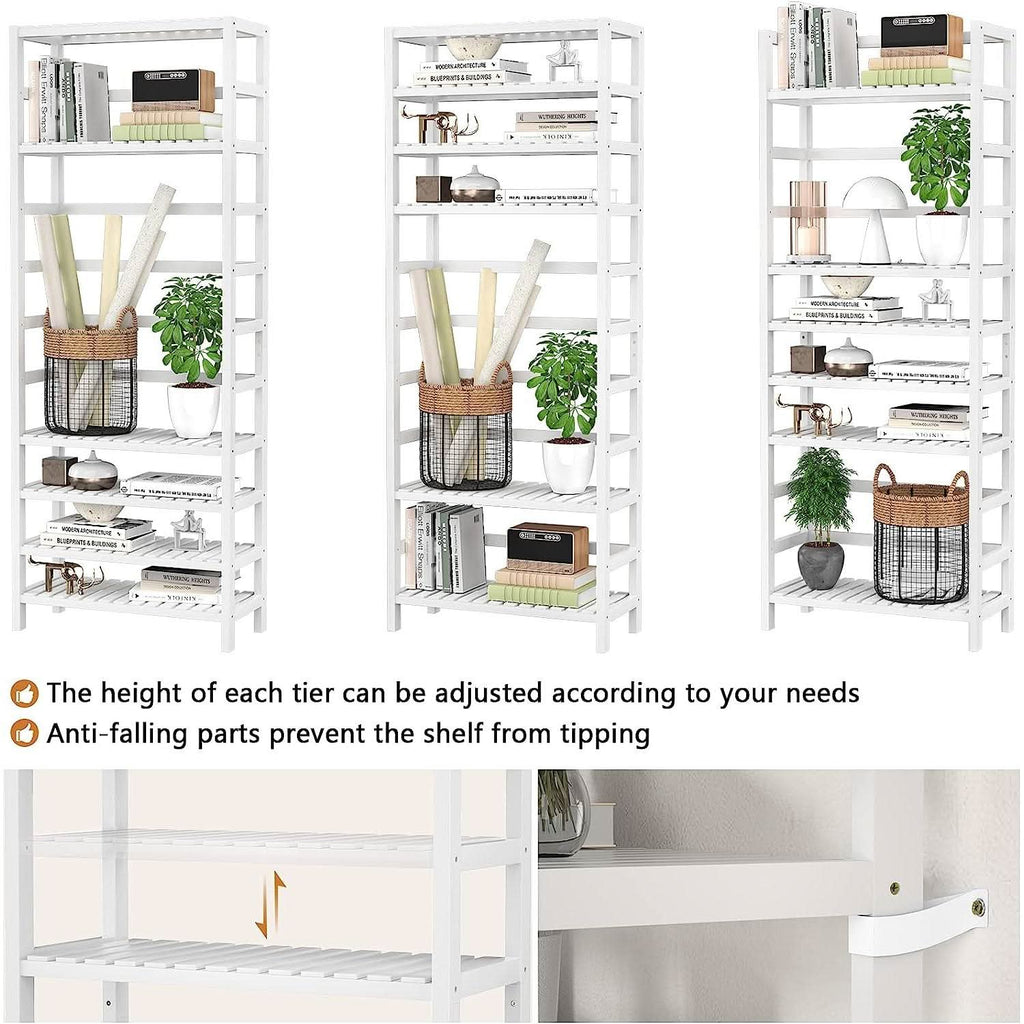 Adjustable 6 Tier Bamboo Bookshelf For Living Room Office Storage