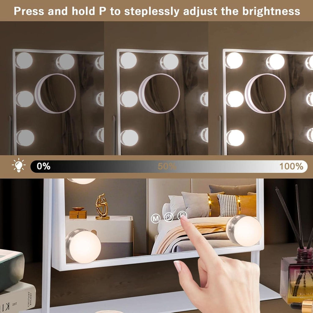 Lighted Vanity Mirror 12x10 Inch With 9 LED Bulbs 360 Rotation