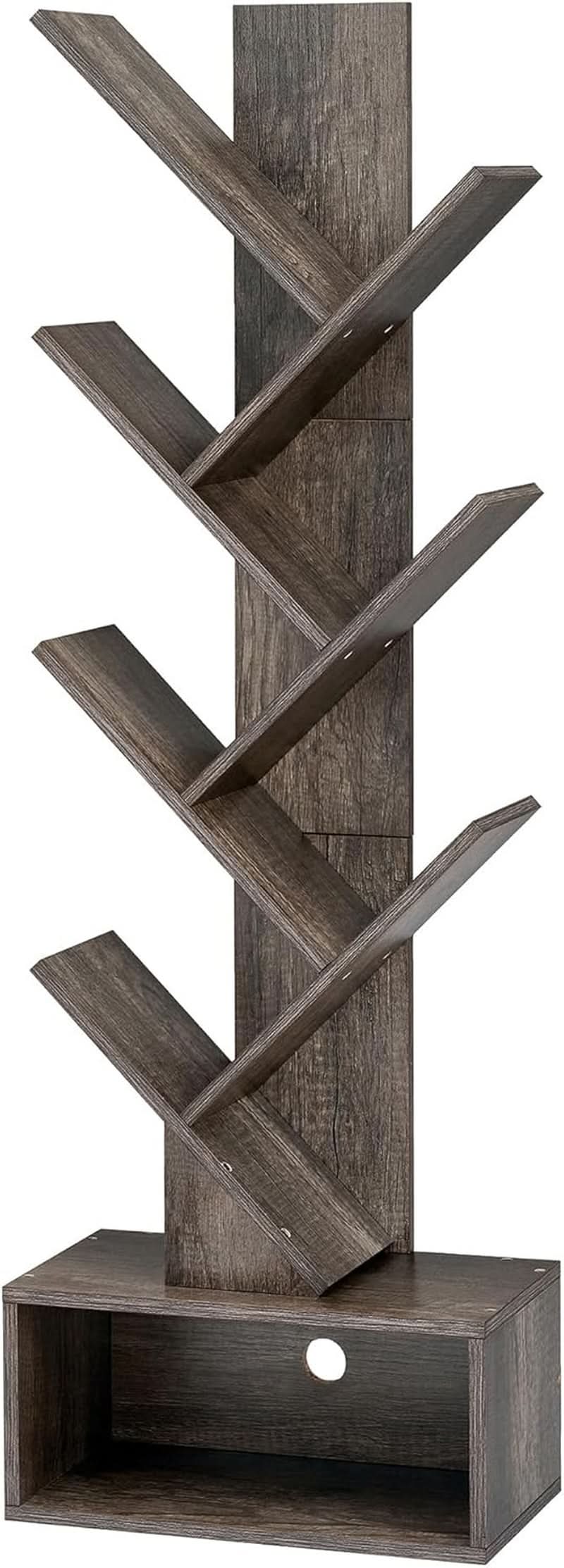 6 Tier Tree Bookshelf Bookcase With Drawer Grey Office