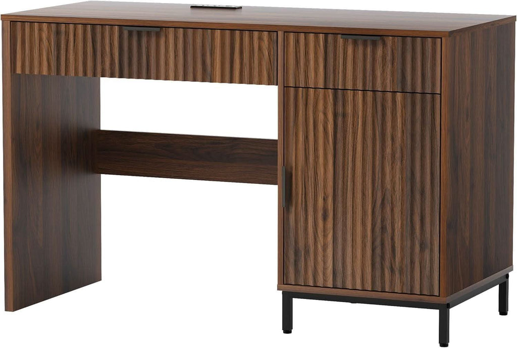Brown 47 Inch Fluted Executive Desk Charging Station