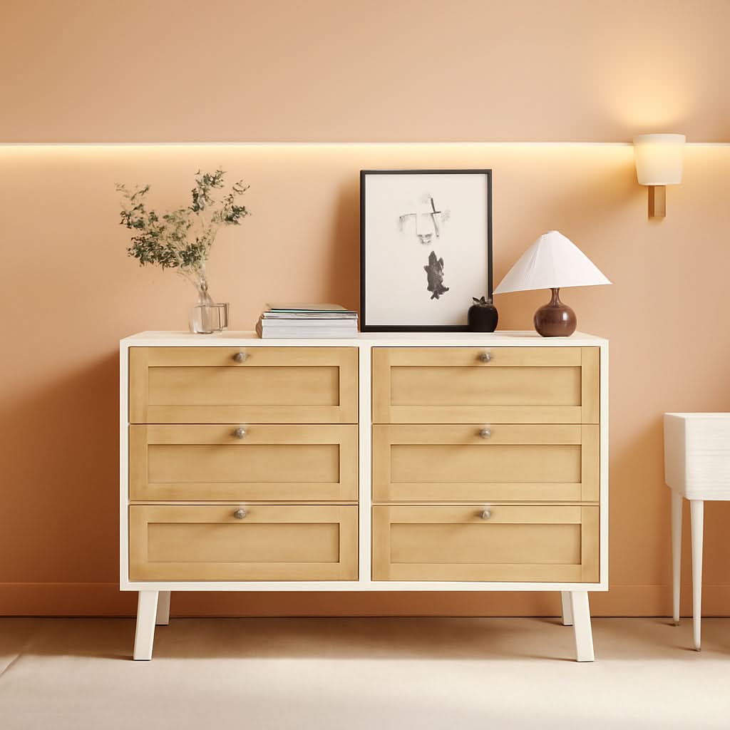 Six Drawer White Dresser For Bedroom And Hallway Storage