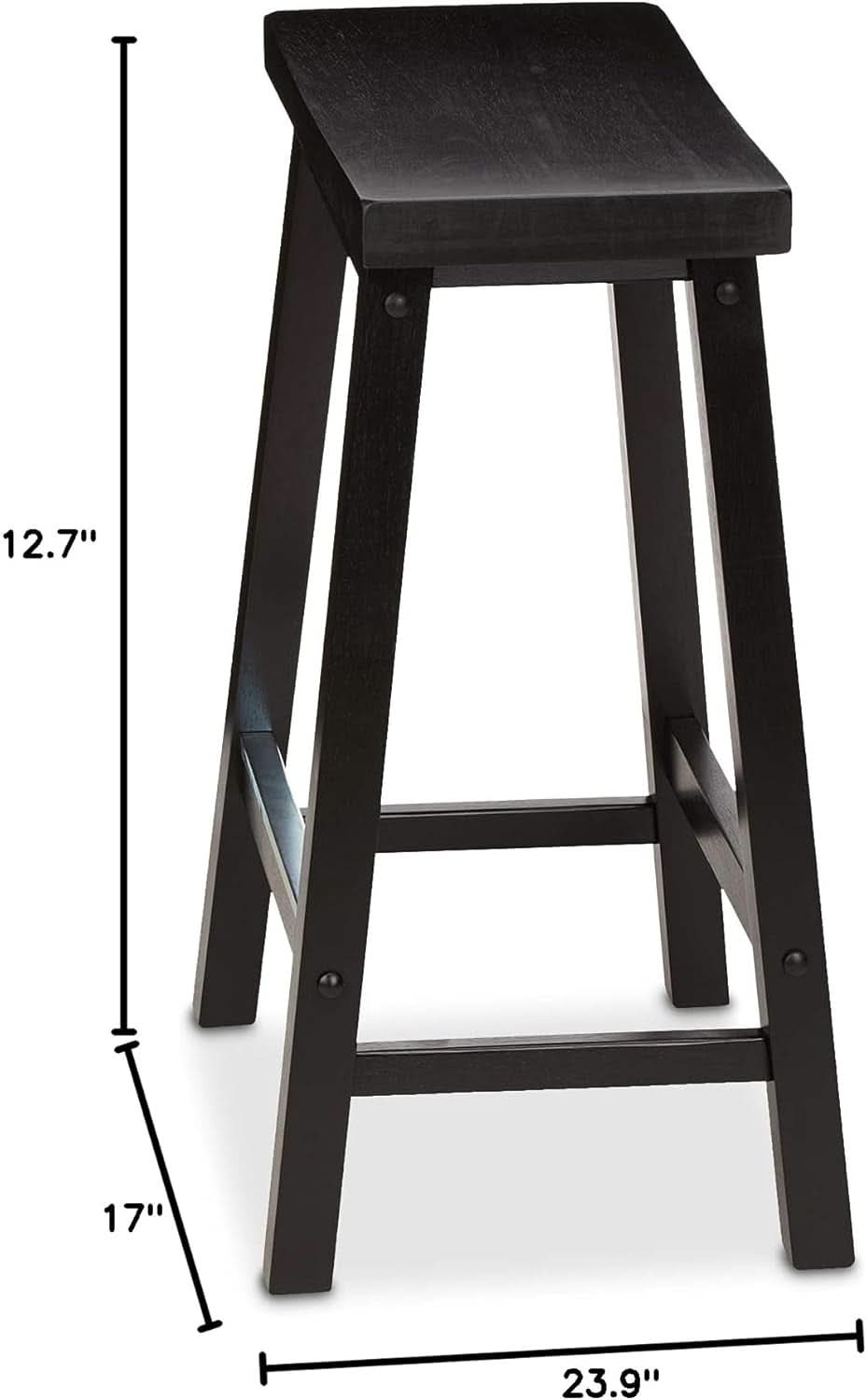 Solid Wood Saddle Bar Stool Counter Height Set 2 Black 24In
