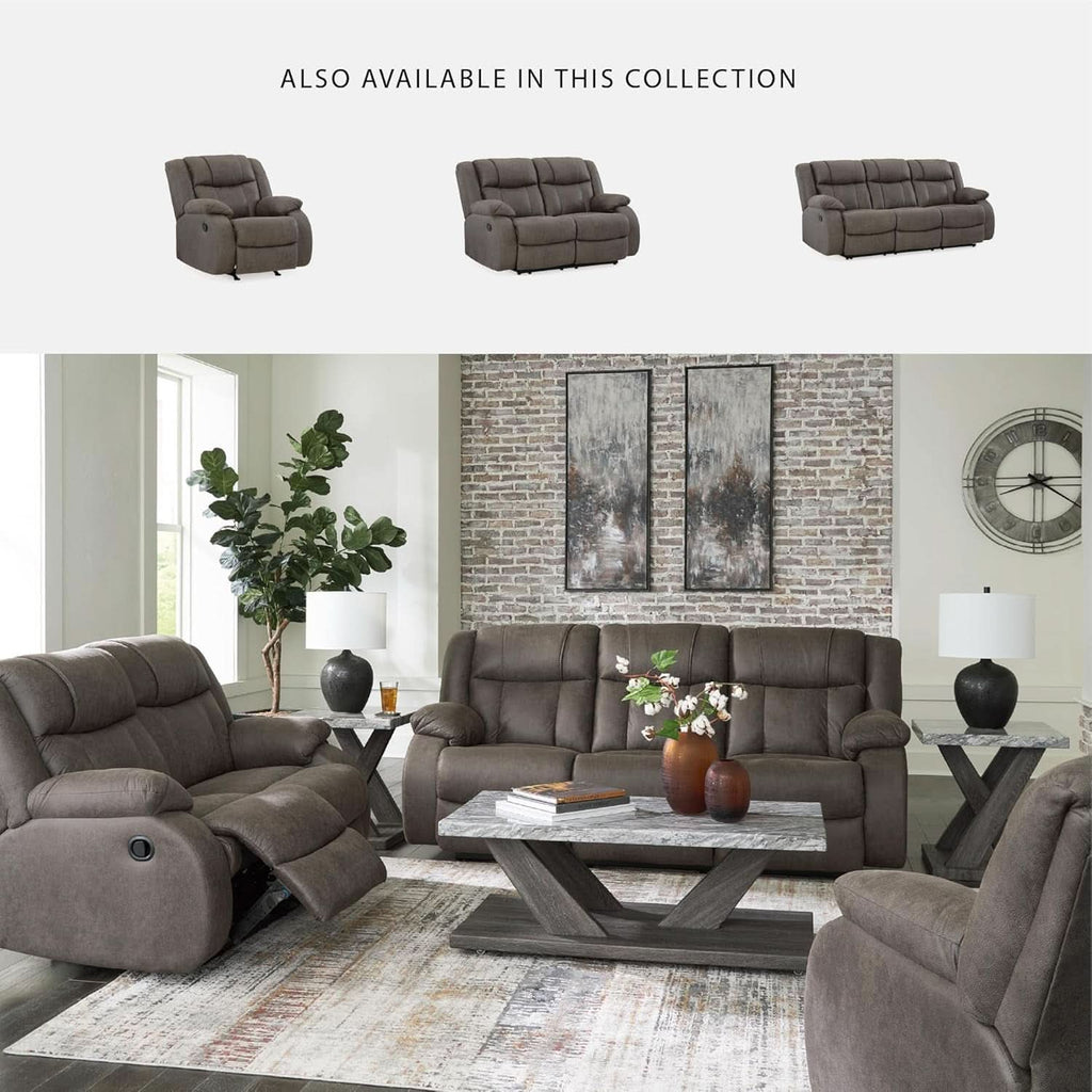 Contemporary Gray Faux Leather Manual Reclining Sofa