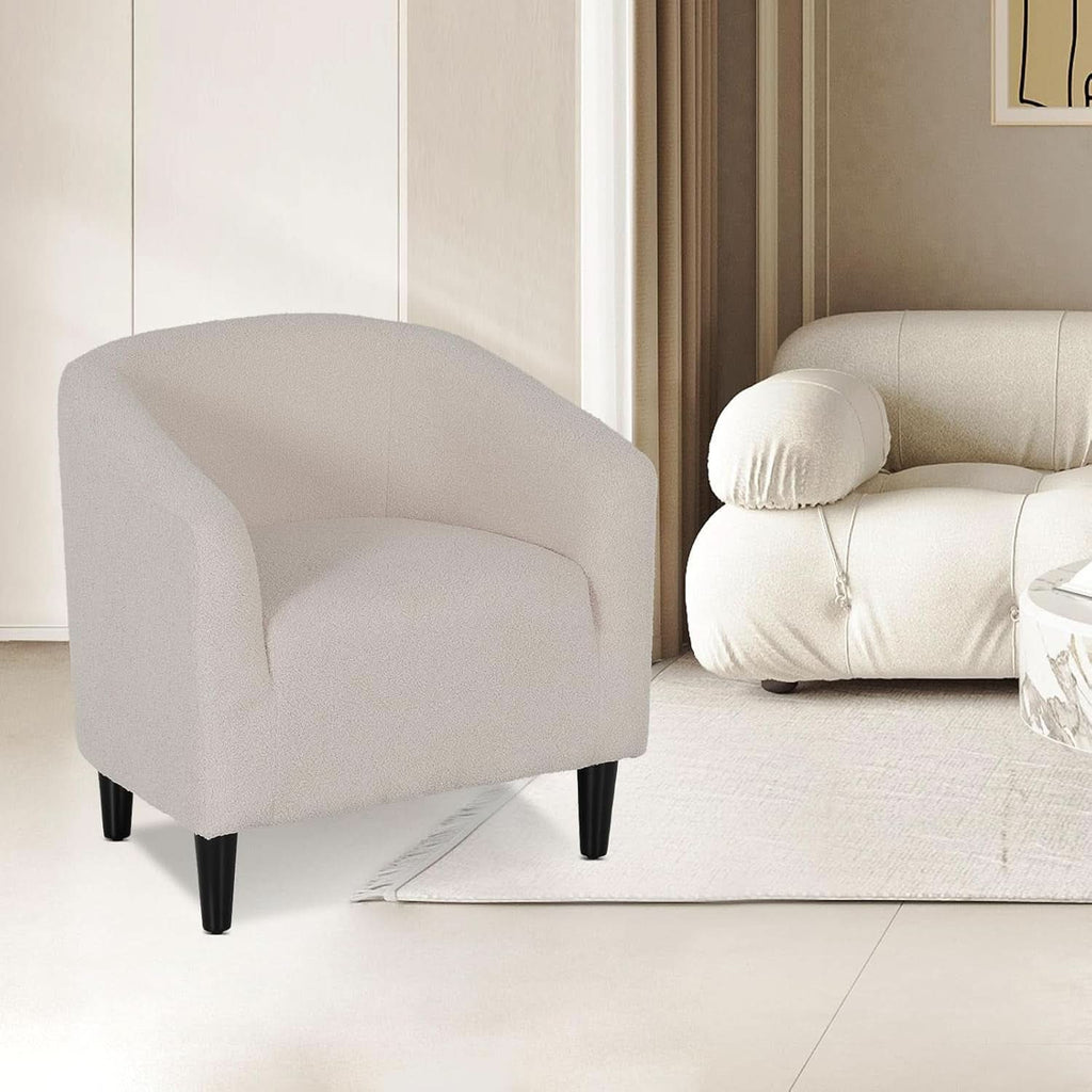 Grey Furry Barrel Accent Chair Velvet Textured Upholstered