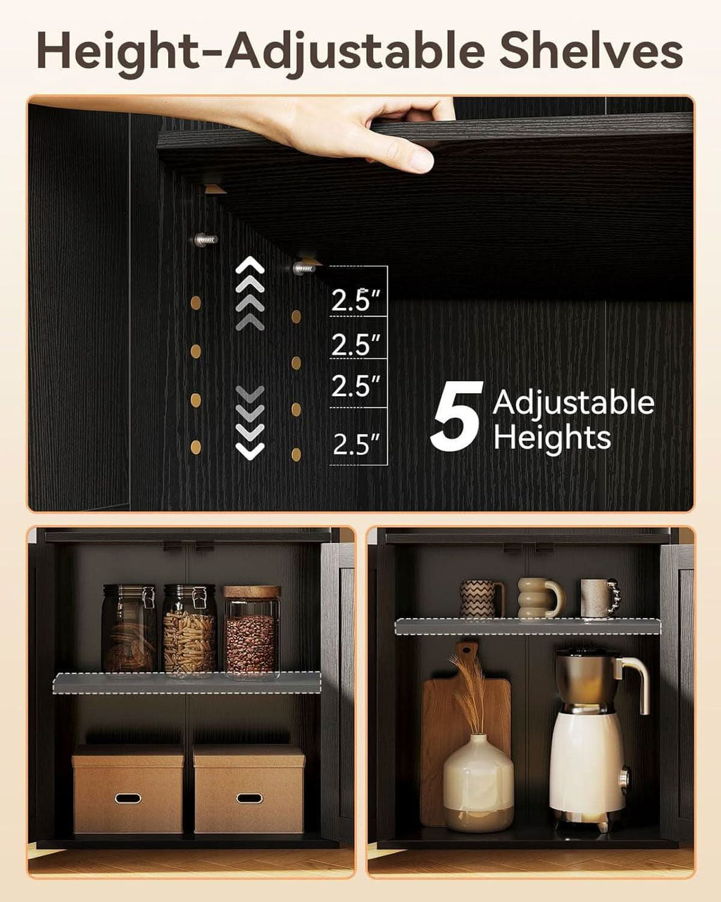 Black Six Tier Floor Standing Bookshelf With Doors