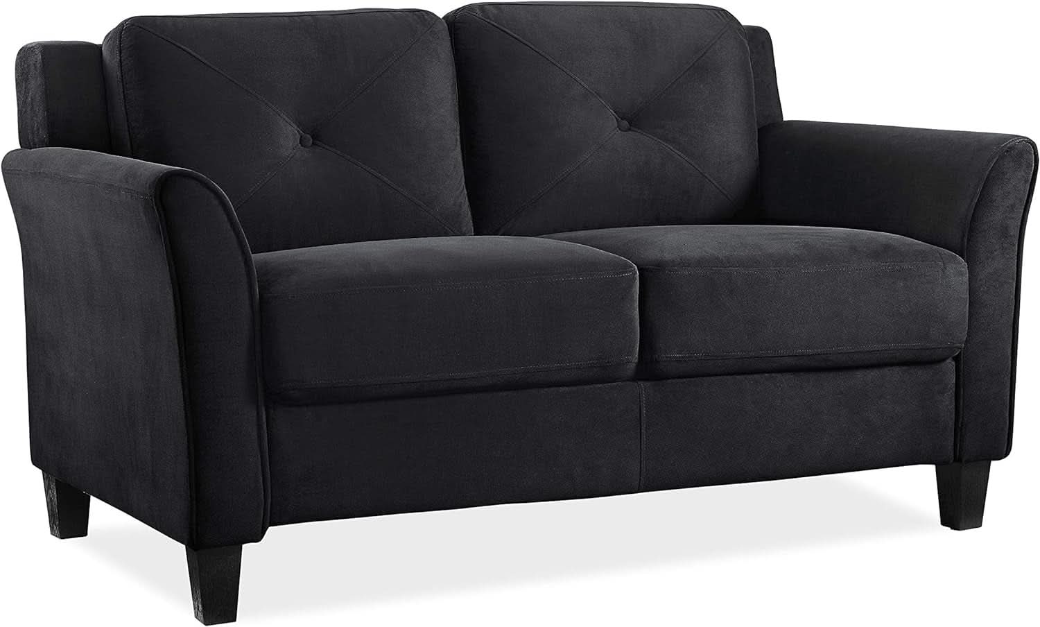 57 Inch Black Loveseat With Tufted Back Stain Resistant