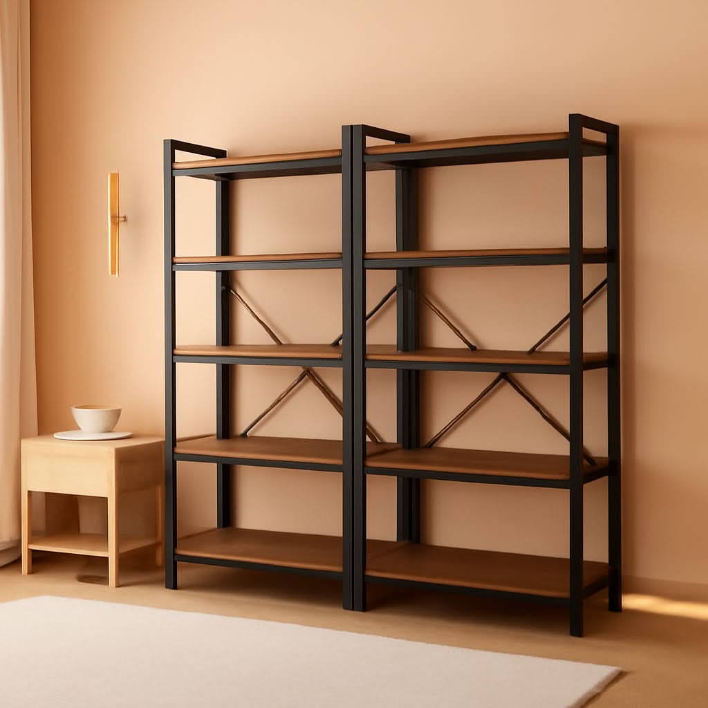 Rustic Brown 5 Tier Bookcase With Raised Edges For Living Room