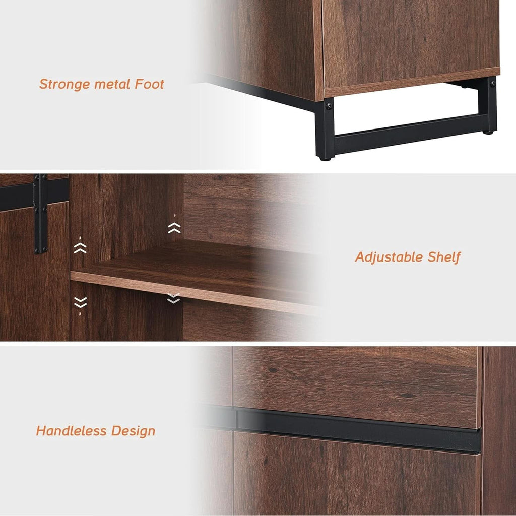 Brown 3 in 1 Sideboard Buffet Cabinet With Adjustable Shelf