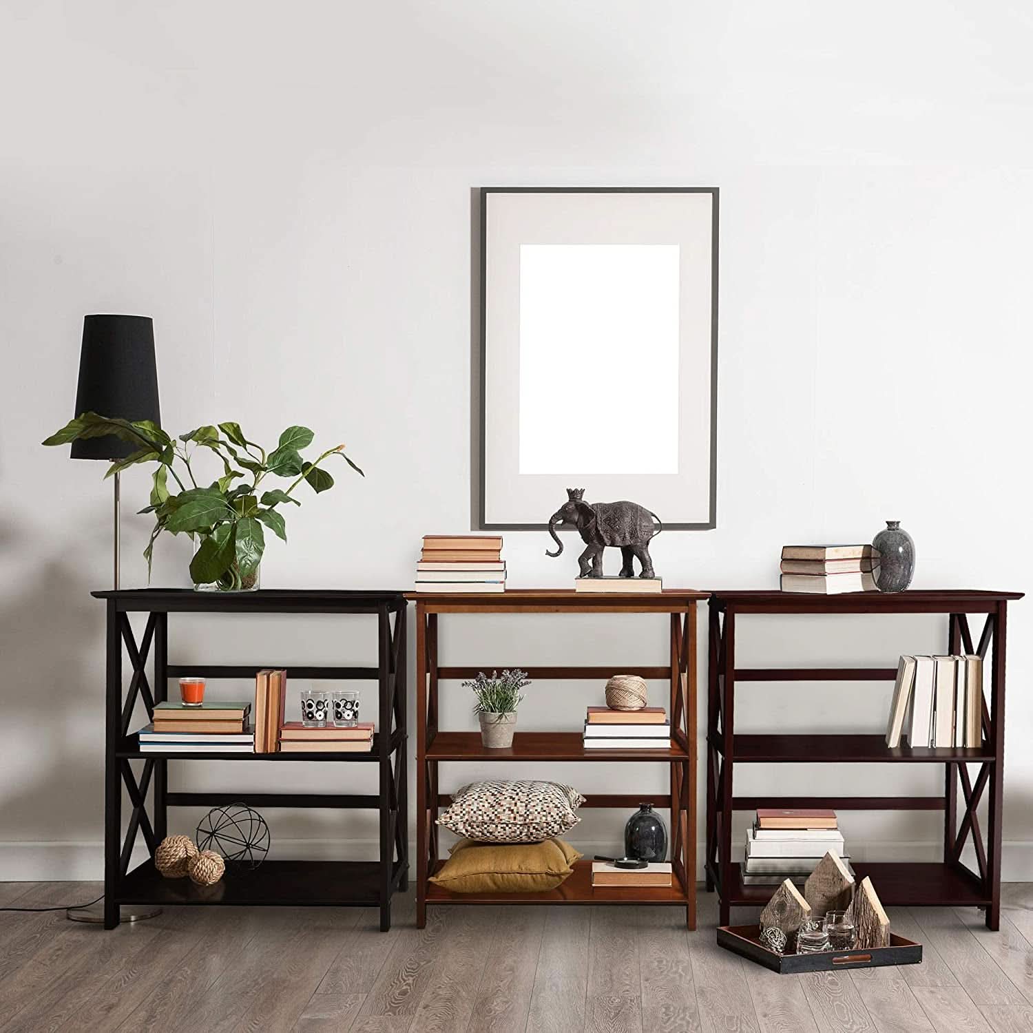 Three Shelf Solid Wood Bookcase For Living Room Storage
