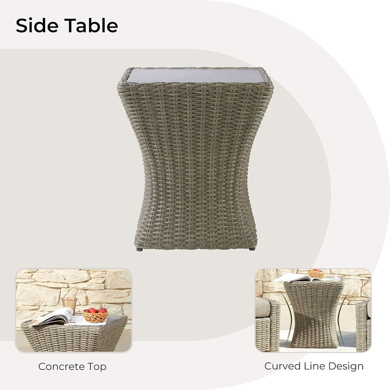 3 Piece Wicker Patio Bistro Set With Grey Cushions