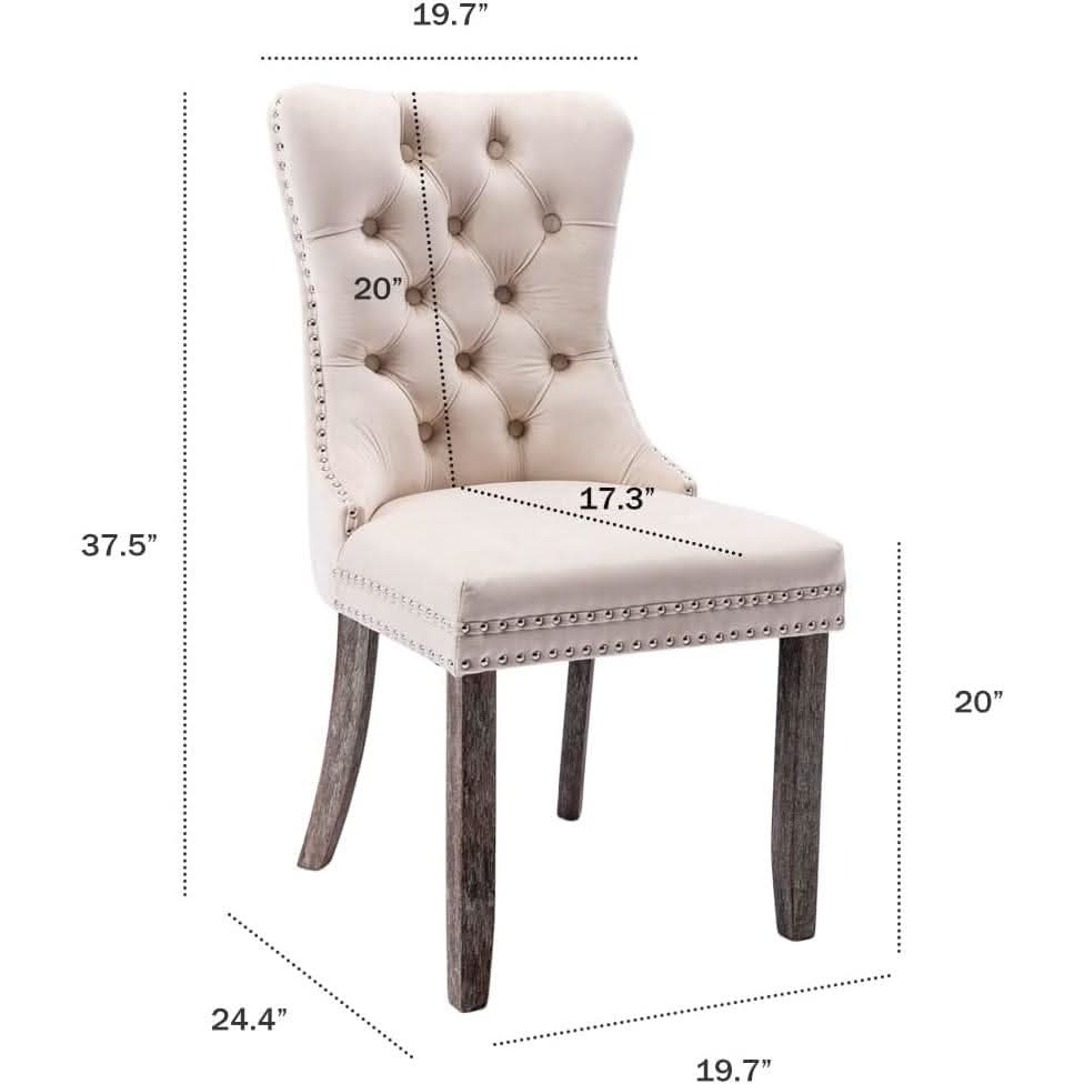 Beige Velvet Wingback Dining Chairs Set Of 6 Modern Mid Century