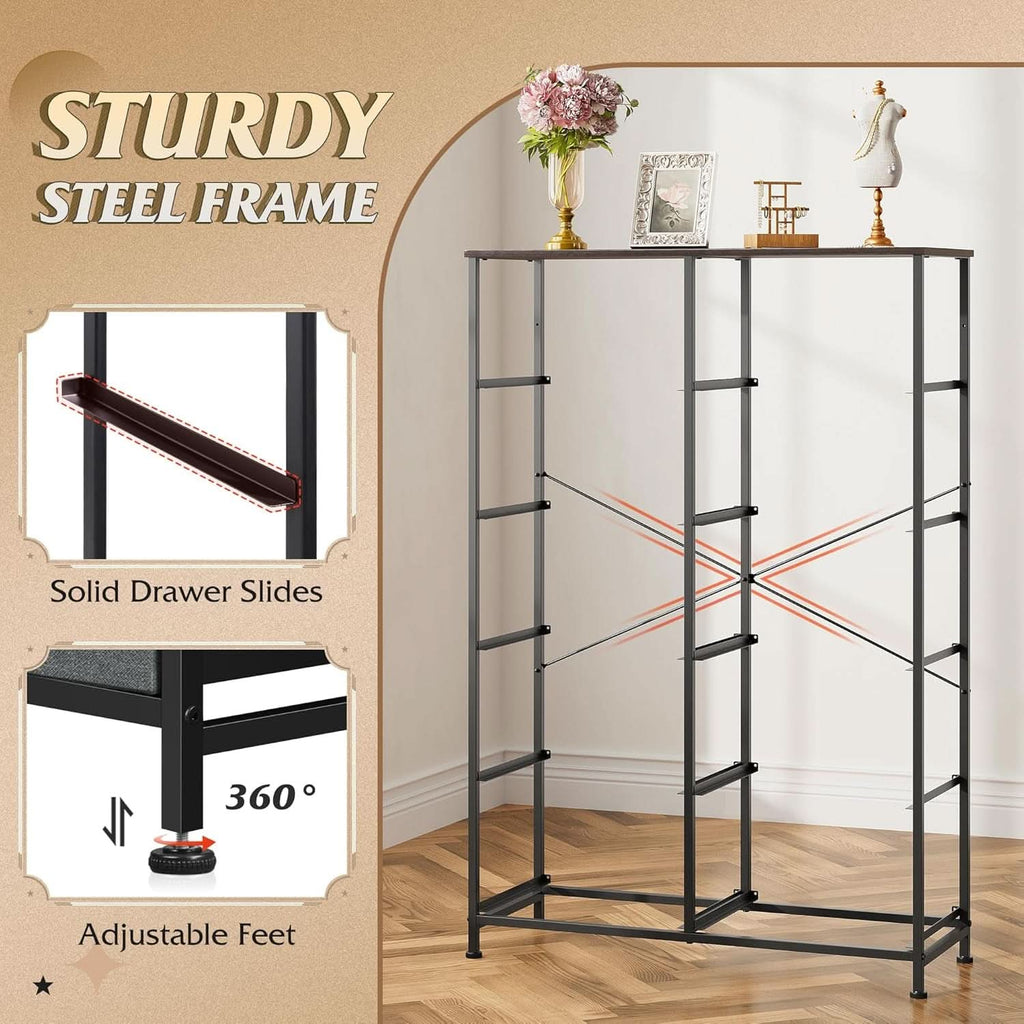 Tall Fabric Dresser With 10 Drawers Dark Grey Metal Frame