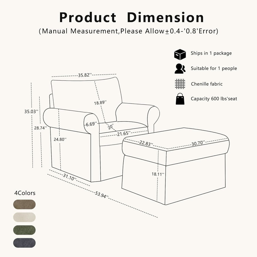 Gray 35 Inch Accent Chair With Ottoman And Chaise Lounge
