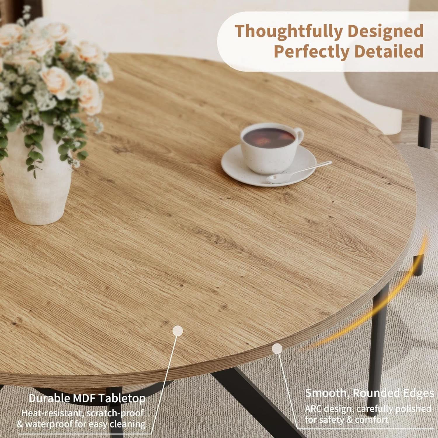 42 Inch Round Farmhouse Dining Table With Compact Storage