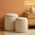 White Storage Ottoman Round Velvet Upholstered Set