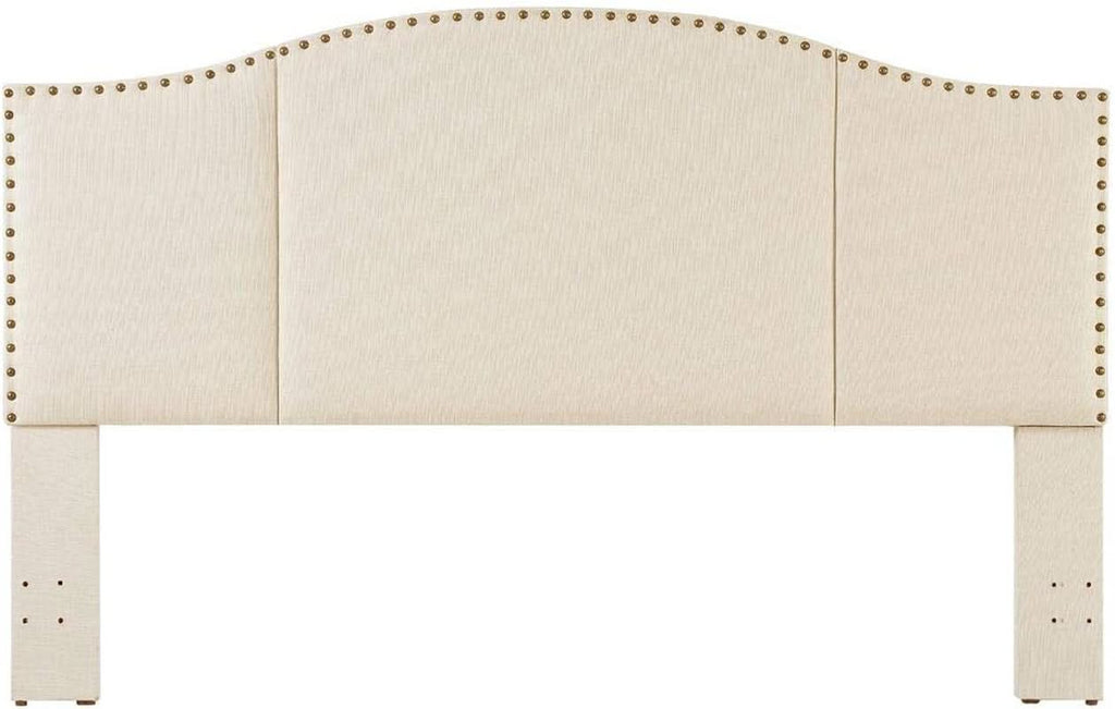 Elegant Upholstered King Size Headboard with Nailhead Trim