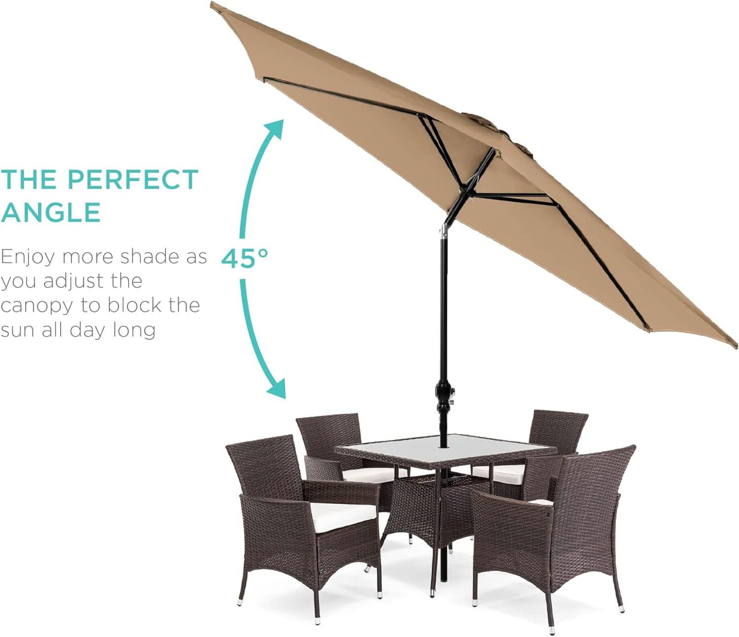 10 Foot Outdoor Steel Polyester Patio Umbrella Tan With Crank Tilt And Table Compatible