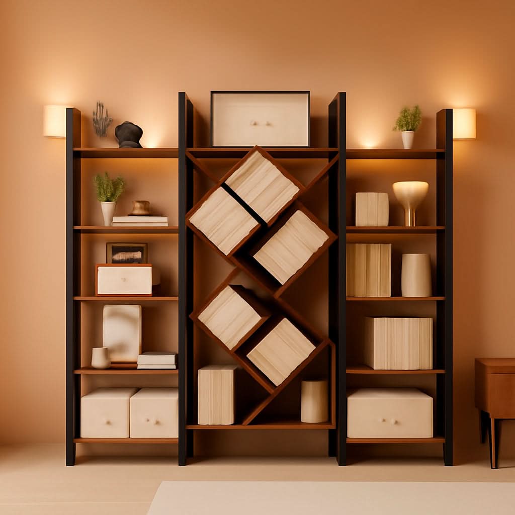 Rustic Brown 5 Tier Wooden Bookcase With Metal Frame