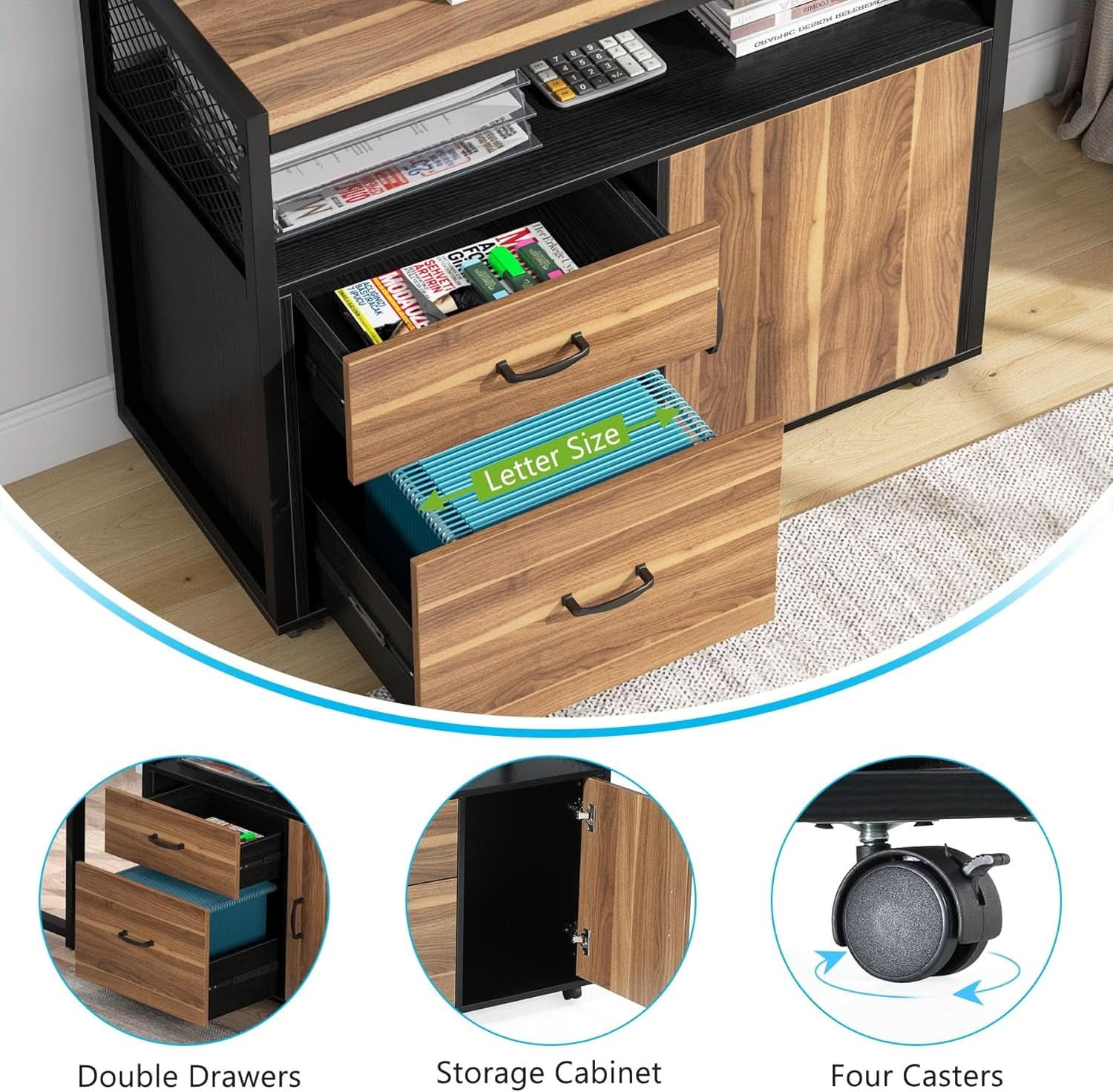 Lockable Lateral File Cabinet With Drawers For Letter Size