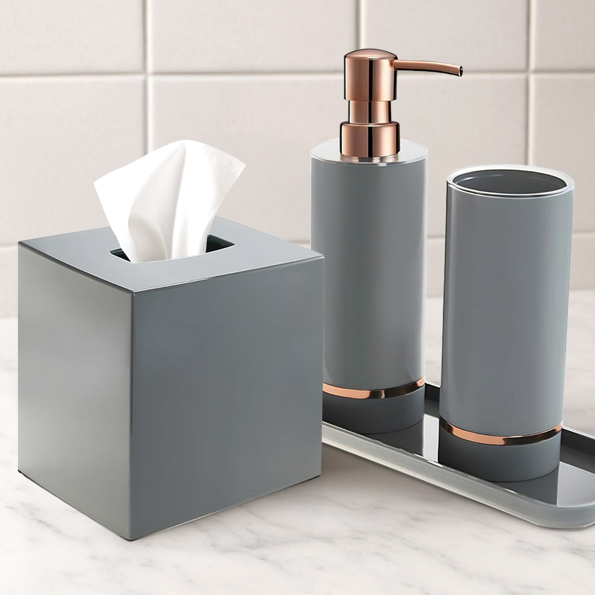 The Elegant Haven Collection – Elegant Modern Bathroom Décor Accessories Set of 4
