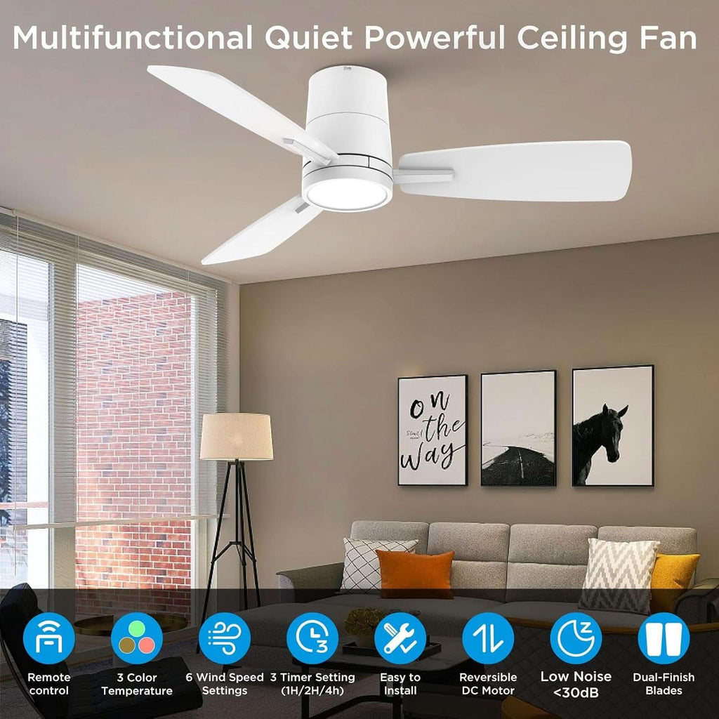 White 42 Inch Ceiling Fan With Lights Quiet DC Motor
