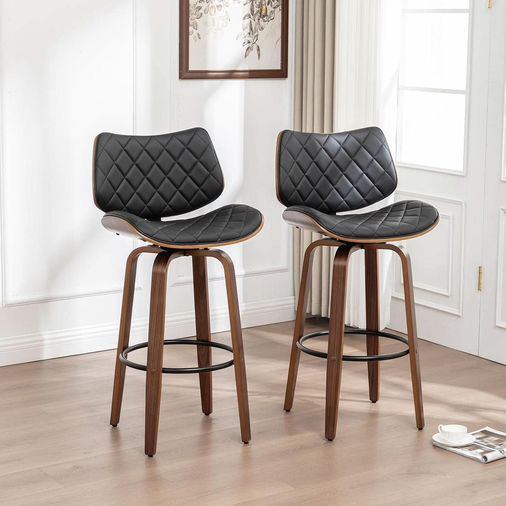 26 Inch Black Bar Stools Set Of 2 Mid Century Modern Counter Height For Kitchen Island Dining Room Cafe