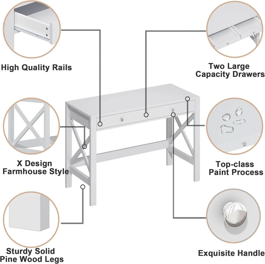 40 Inch White Computer Desk For Home Office Use And Study