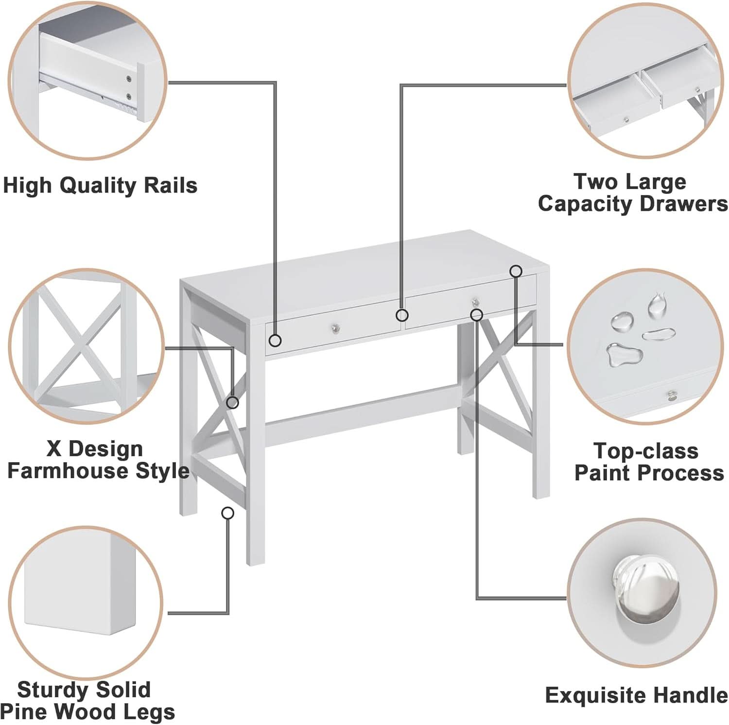 40 Inch White Computer Desk For Home Office Use And Study