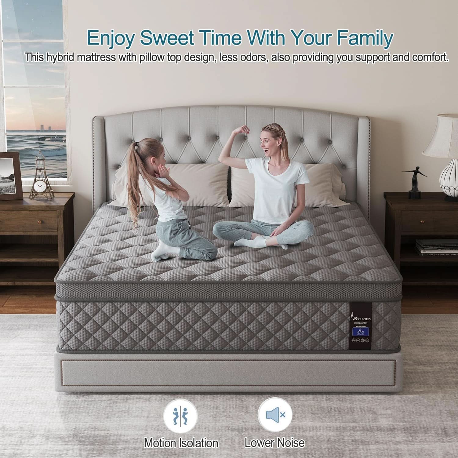 Full Gray 14Inch Premium Medium Firm Hybrid Mattress