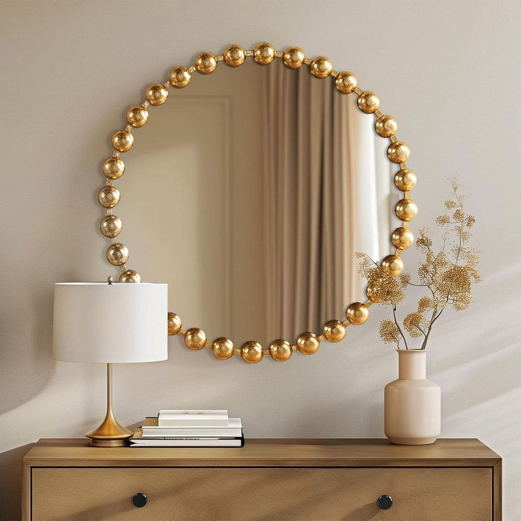 Round Wall Mirror With Gold Metal Frame 27 Inch Entryway