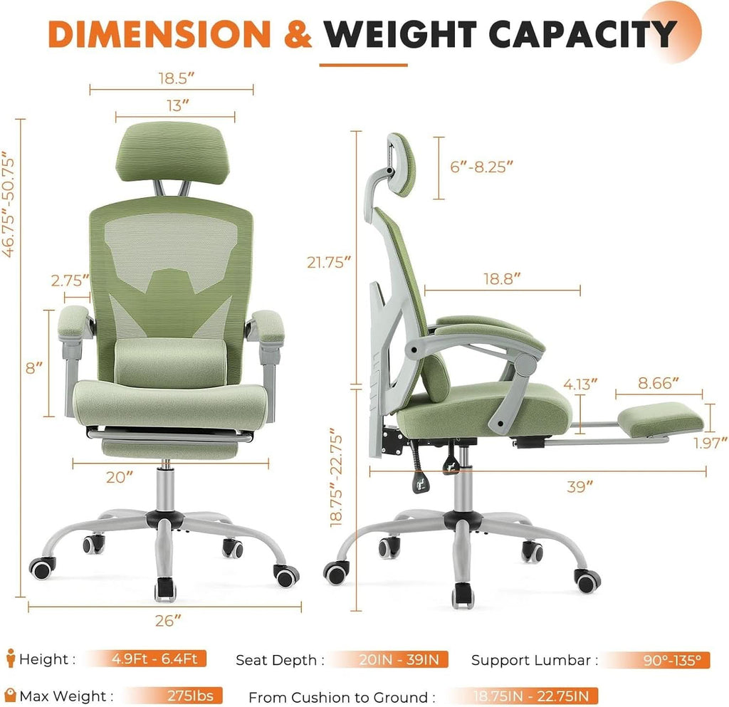 Green Ergonomic High Back Mesh Office Chair Lumbar Support