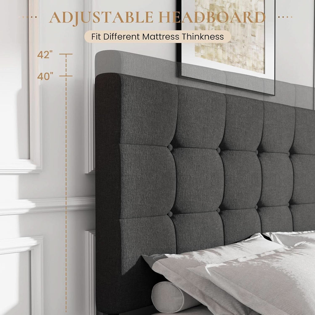 Upholstered Queen Platform Bed Frame With 4 Storage Drawers