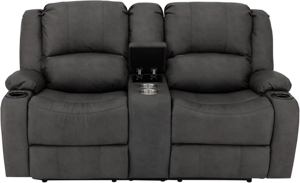 67 Inch Powered Wall Hugger Recliner Sofa Gunmetal Fabric