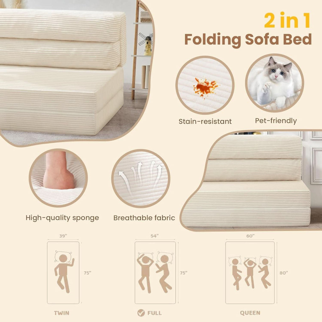 Corduroy Convertible Folding Sofa Bed With Mattress