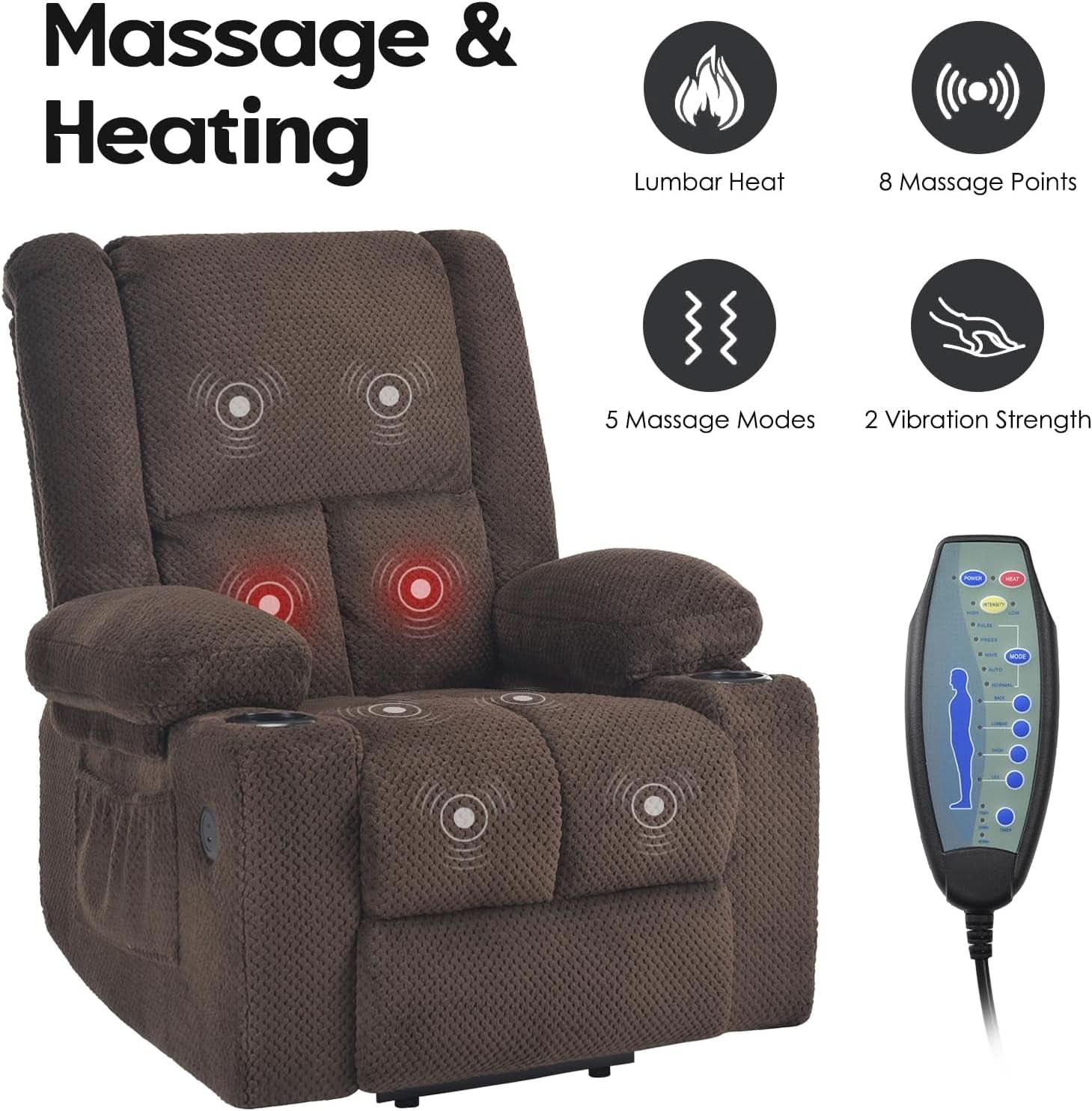 Power Lift Recliner Chair With Massage And Heat For Elderly