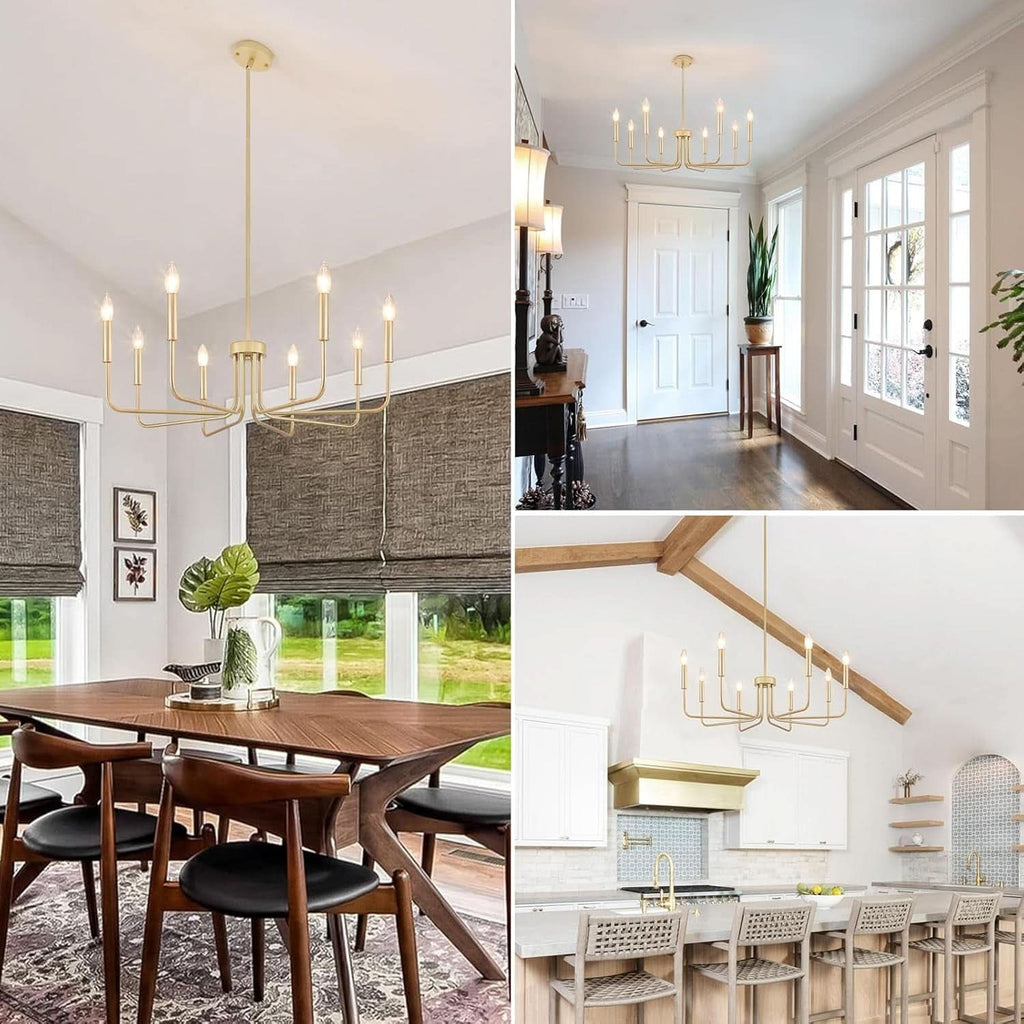 Gold Farmhouse Chandelier 8 Lights for Dining Room