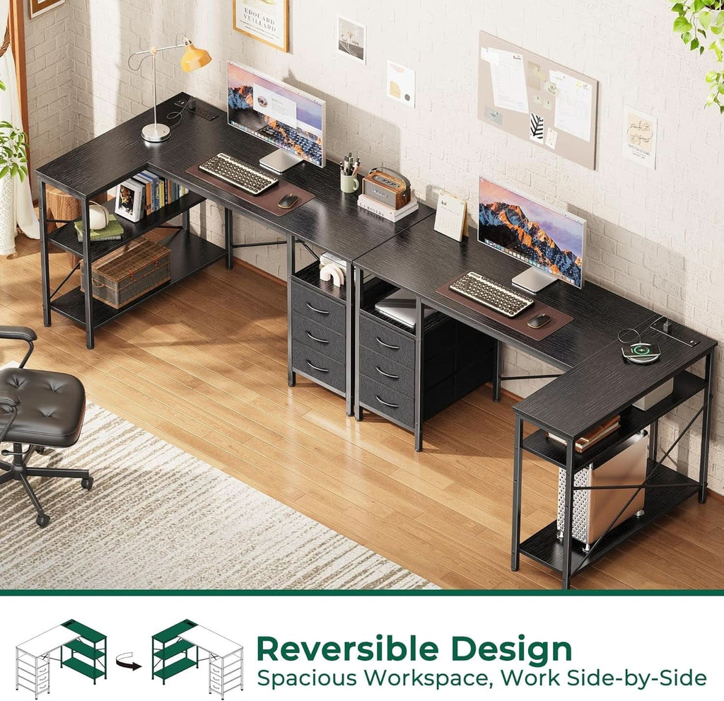 L Shaped Desk 47 Inch With Power Outlets And Ample Storage